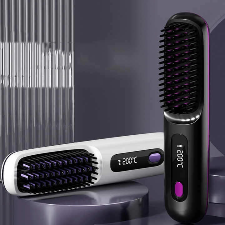 NNEDSZ Purple Wireless Hair Straightening Brush - Compact and Rechargeable Styling Tool