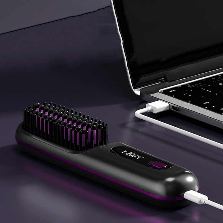 NNEDSZ Purple Wireless Hair Straightening Brush - Compact and Rechargeable Styling Tool